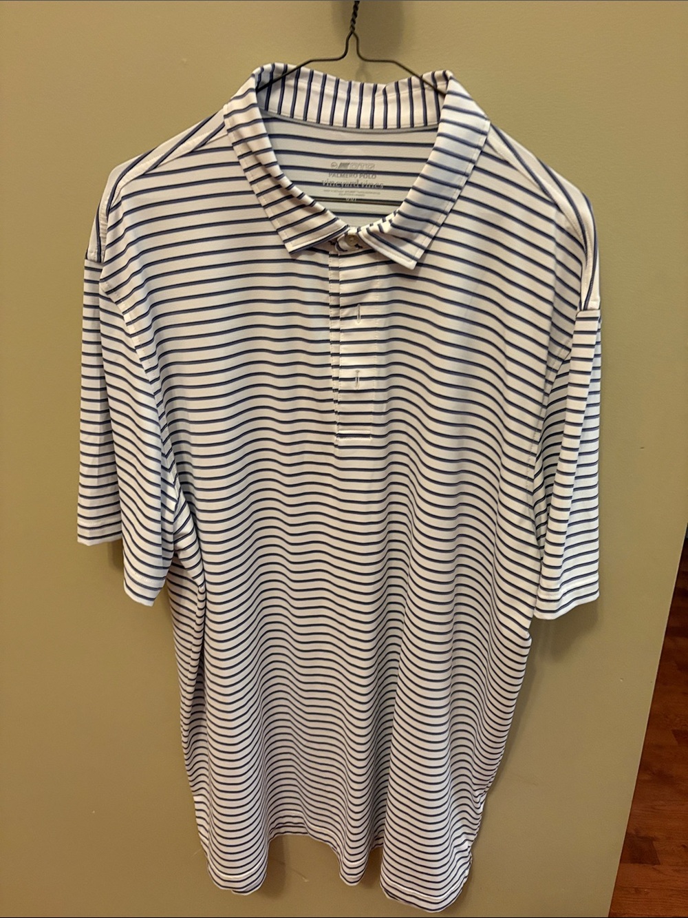 Vineyard Vines White and Navy Striped Polo
